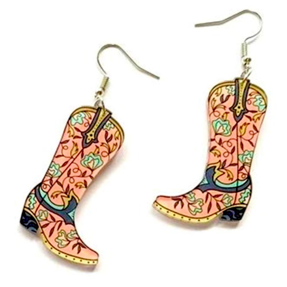 PINK AND GREY COUNTRY WESTERN BOOT EARRING’S!!